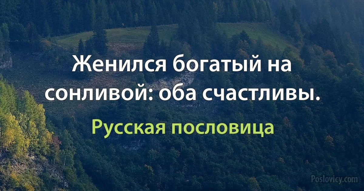 Женился богатый на сонливой: оба счастливы. (Русская пословица)