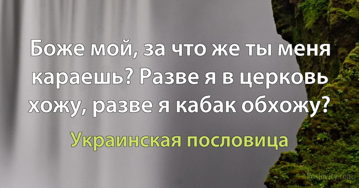 Боже мой, за что же ты меня караешь? Разве я в церковь хожу, разве я кабак обхожу? (Украинская пословица)