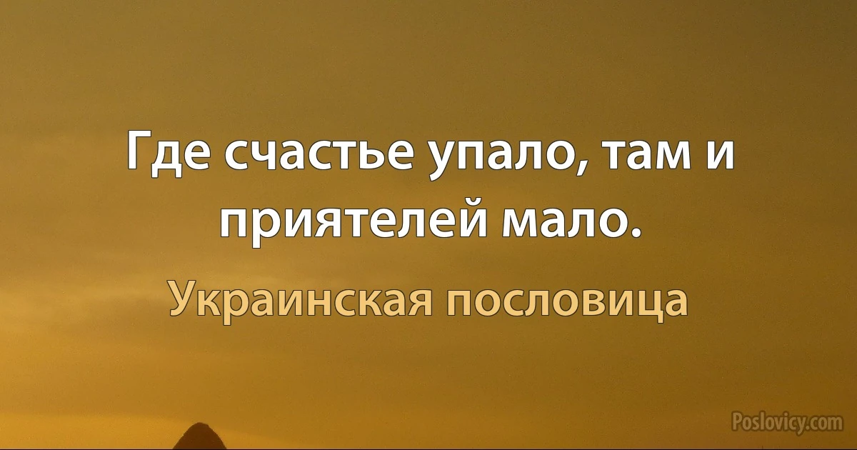 Где счастье упало, там и приятелей мало. (Украинская пословица)