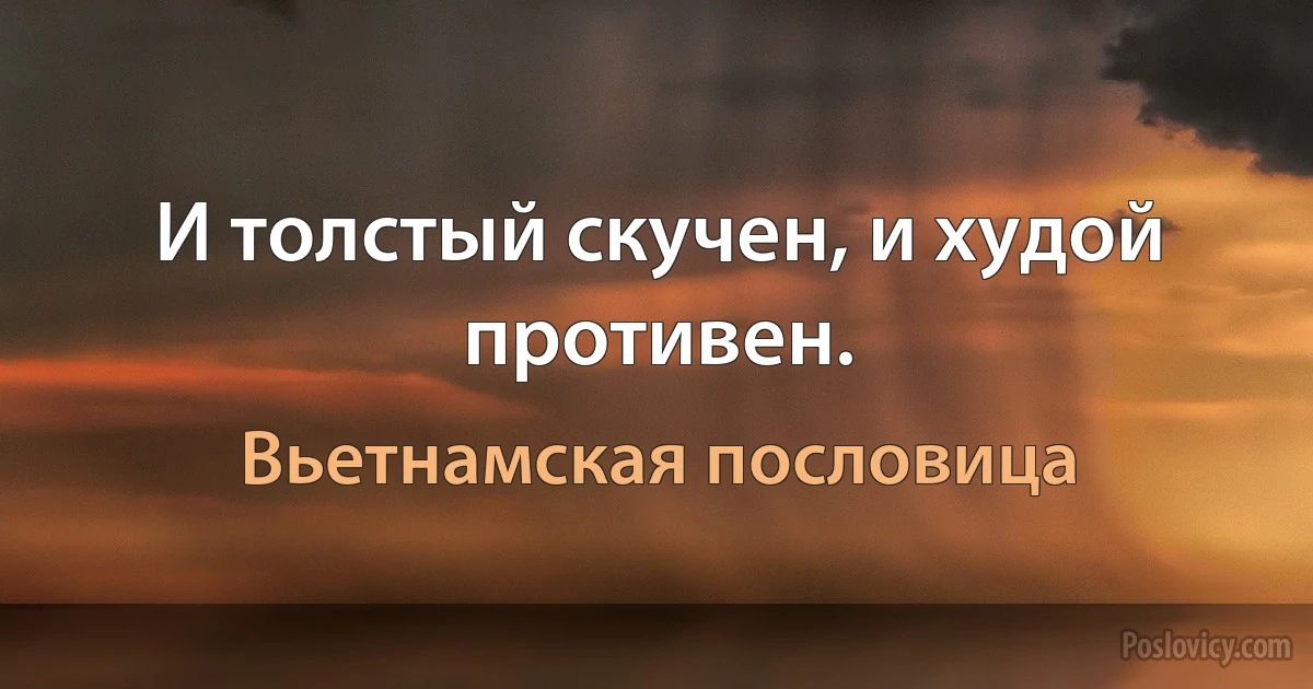 И толстый скучен, и худой противен. (Вьетнамская пословица)