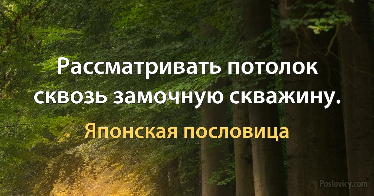 Рассматривать потолок сквозь замочную скважину. (Японская пословица)