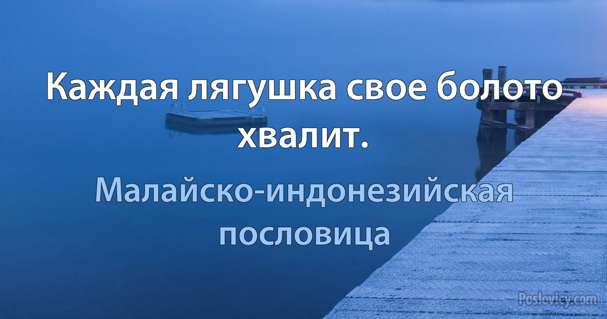 Каждая лягушка свое болото хвалит. (Малайско-индонезийская пословица)