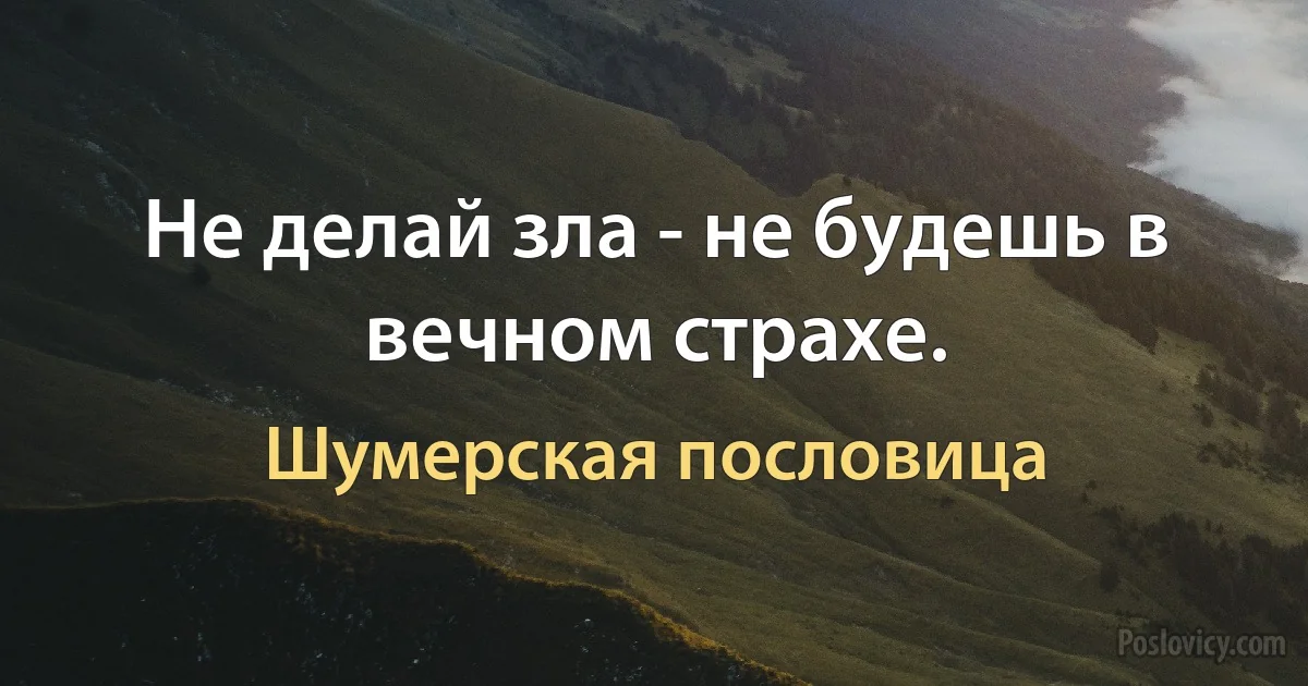 Не делай зла - не будешь в вечном страхе. (Шумерская пословица)