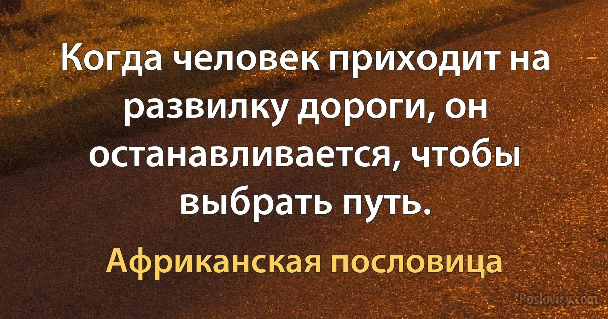 Когда человек приходит на развилку дороги, он останавливается, чтобы выбрать путь. (Африканская пословица)