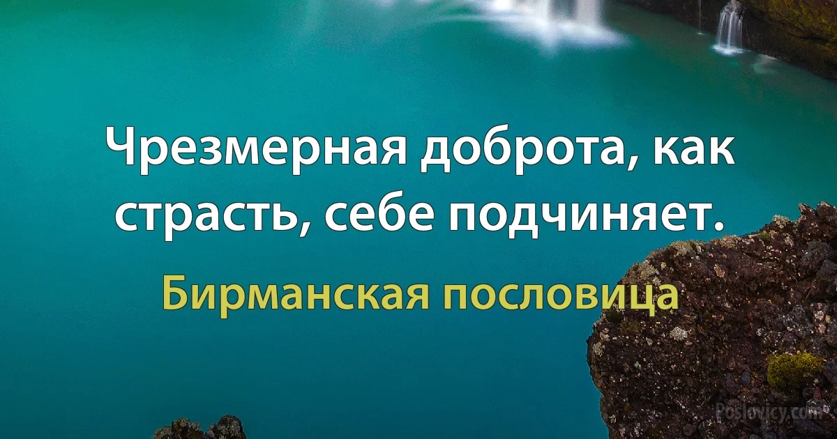 Чрезмерная доброта, как страсть, себе подчиняет. (Бирманская пословица)