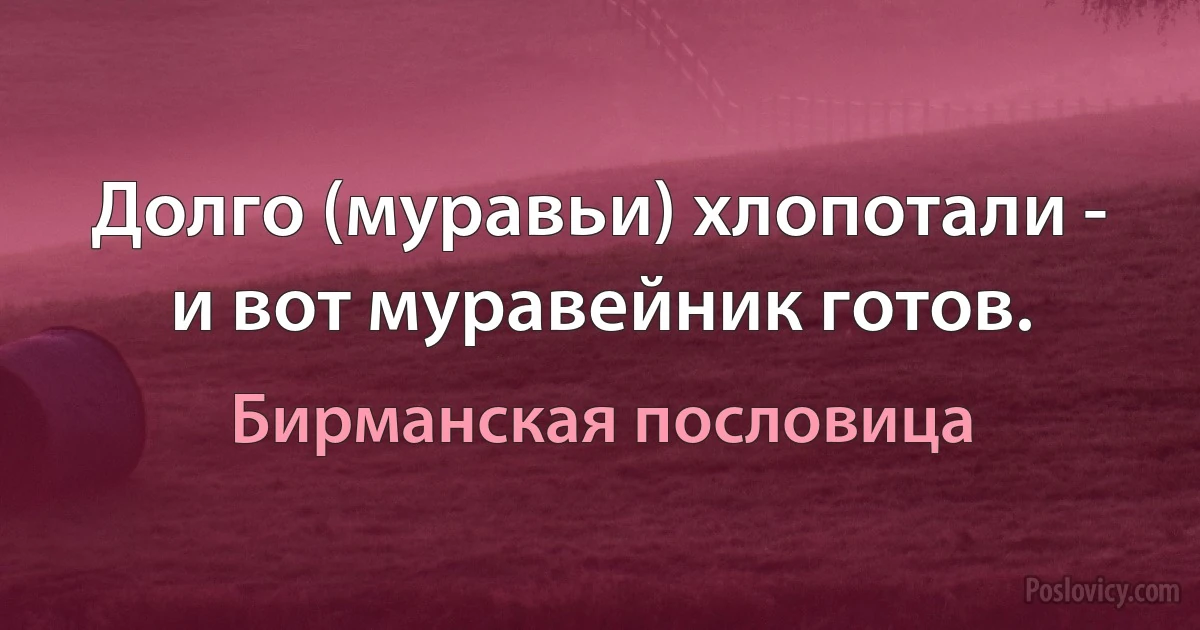 Долго (муравьи) хлопотали - и вот муравейник готов. (Бирманская пословица)