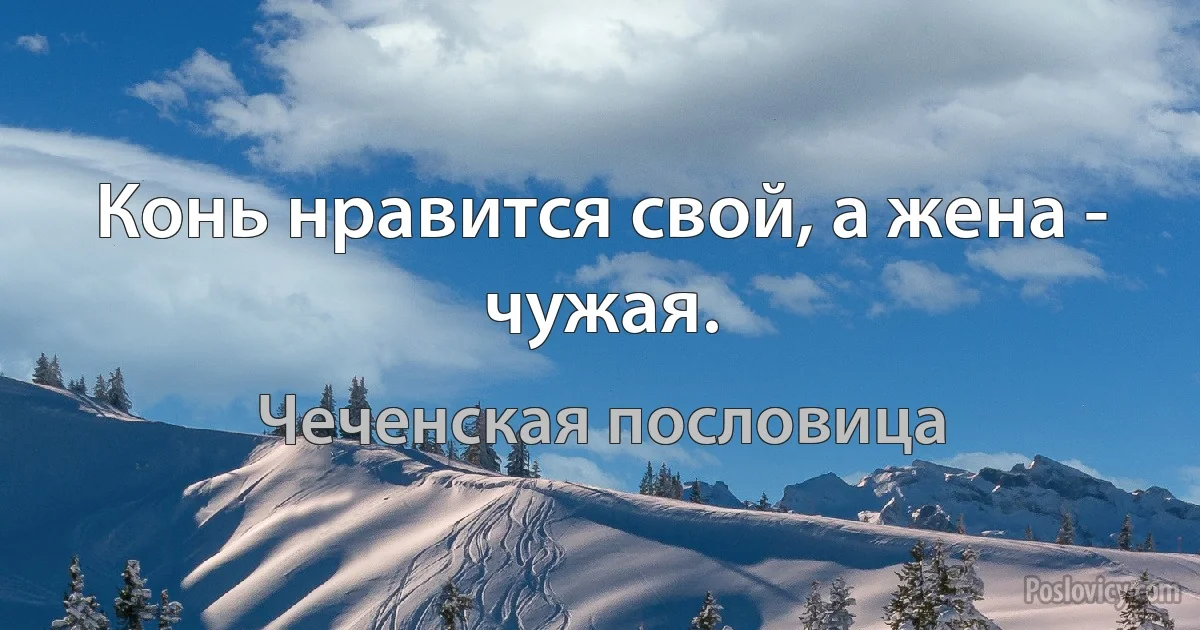 Конь нравится свой, а жена - чужая. (Чеченская пословица)