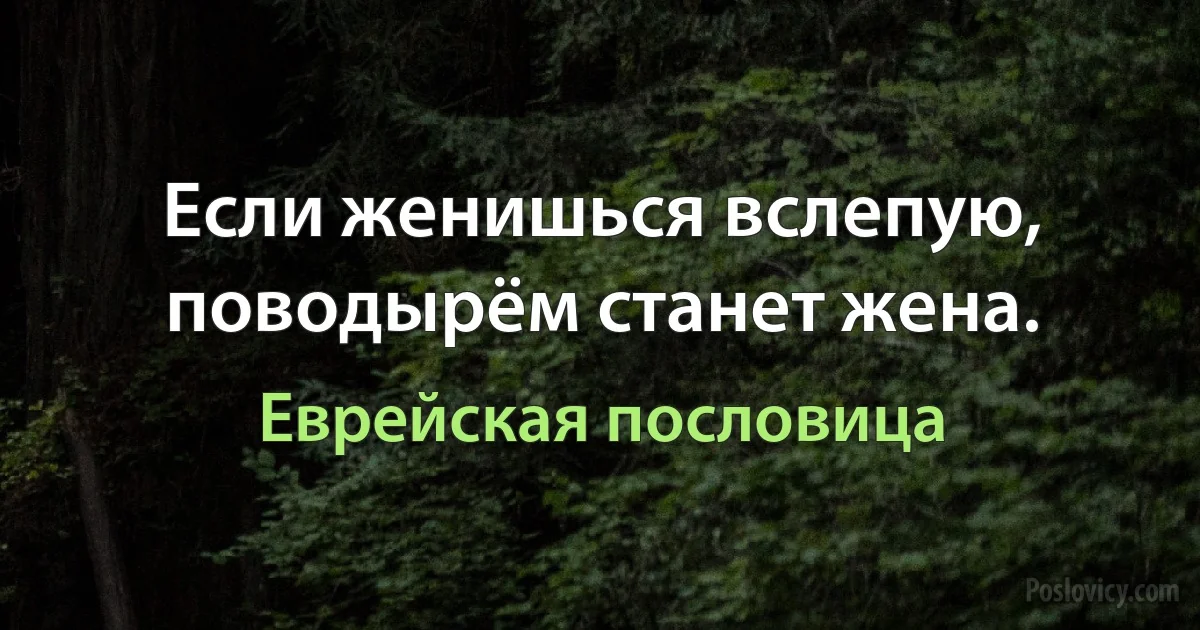 Если женишься вслепую, поводырём станет жена. (Еврейская пословица)