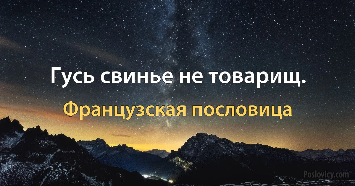 Гусь свинье не товарищ. (Французская пословица)