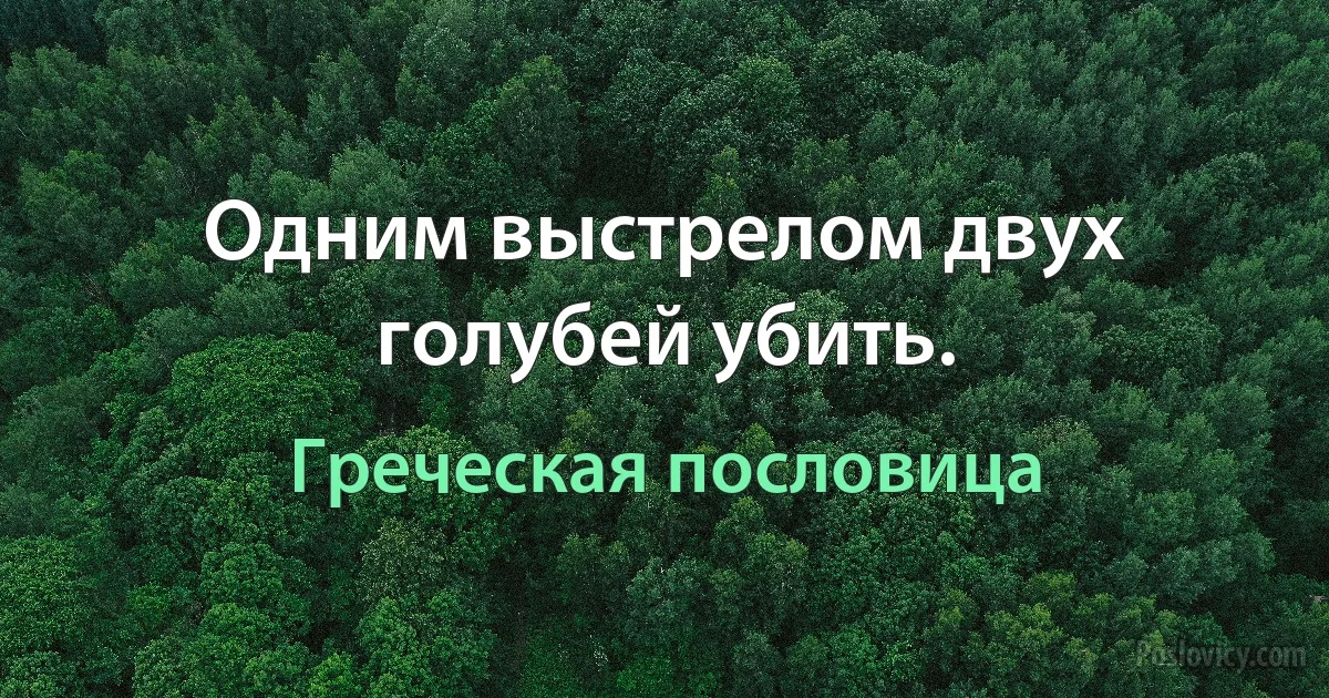 Одним выстрелом двух голубей убить. (Греческая пословица)