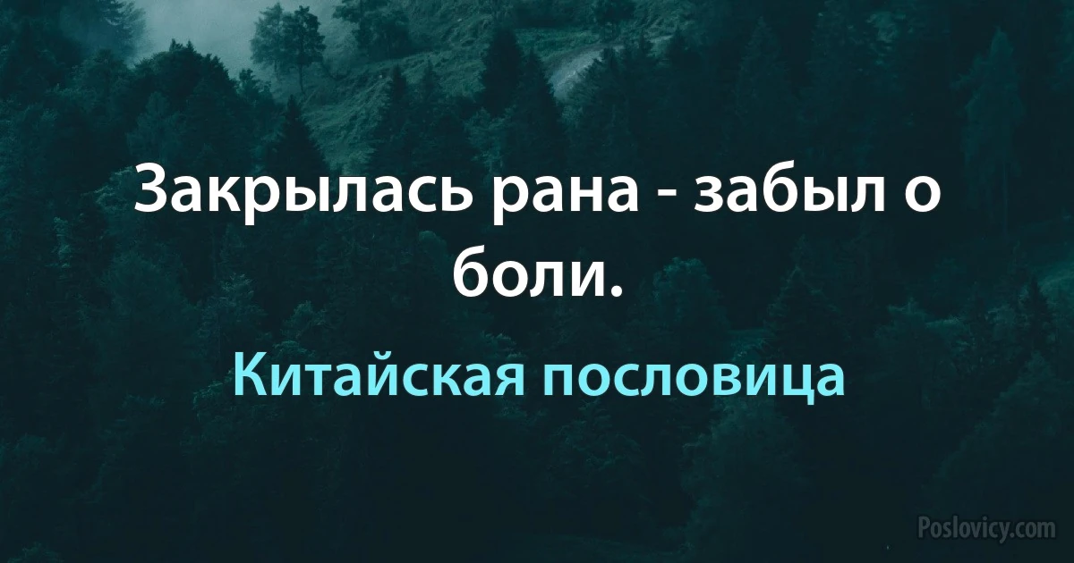 Закрылась рана - забыл о боли. (Китайская пословица)