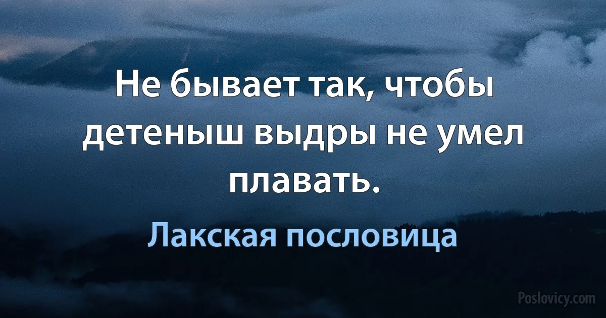 Не бывает так, чтобы детеныш выдры не умел плавать. (Лакская пословица)