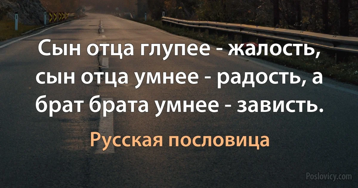 Сын отца глупее - жалость, сын отца умнее - радость, а брат брата умнее - зависть. (Русская пословица)