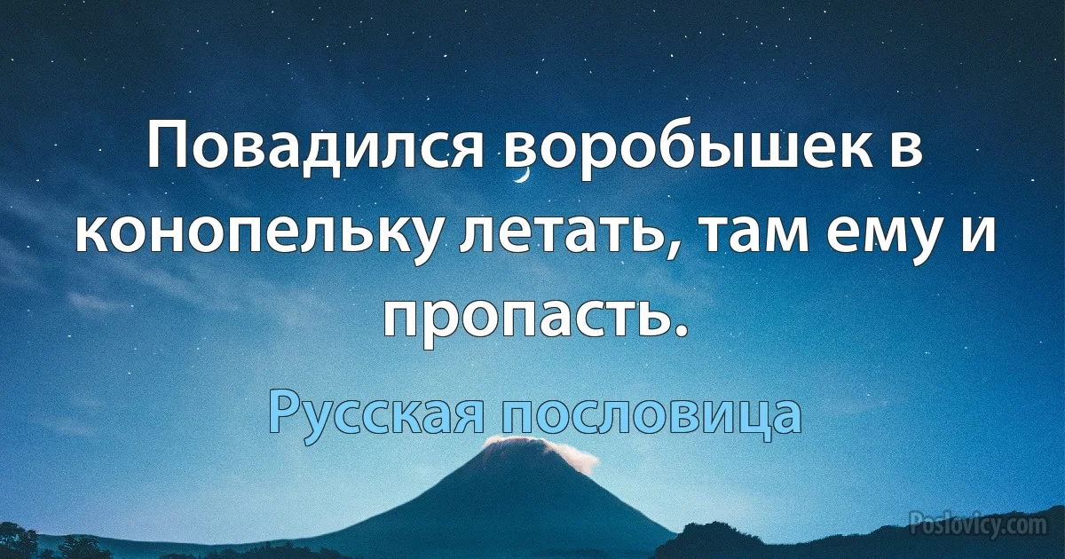 Повадился воробышек в конопельку летать, там ему и пропасть. (Русская пословица)