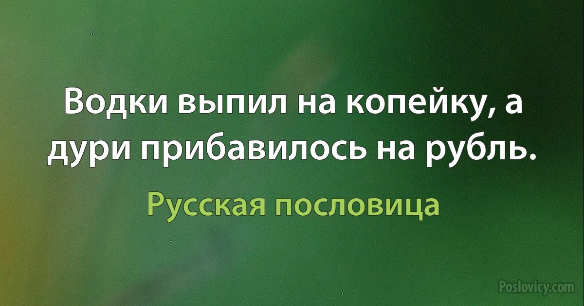 Водки выпил на копейку, а дури прибавилось на рубль. (Русская пословица)