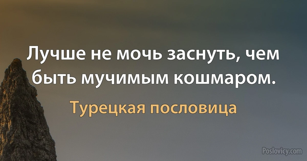 Лучше не мочь заснуть, чем быть мучимым кошмаром. (Турецкая пословица)