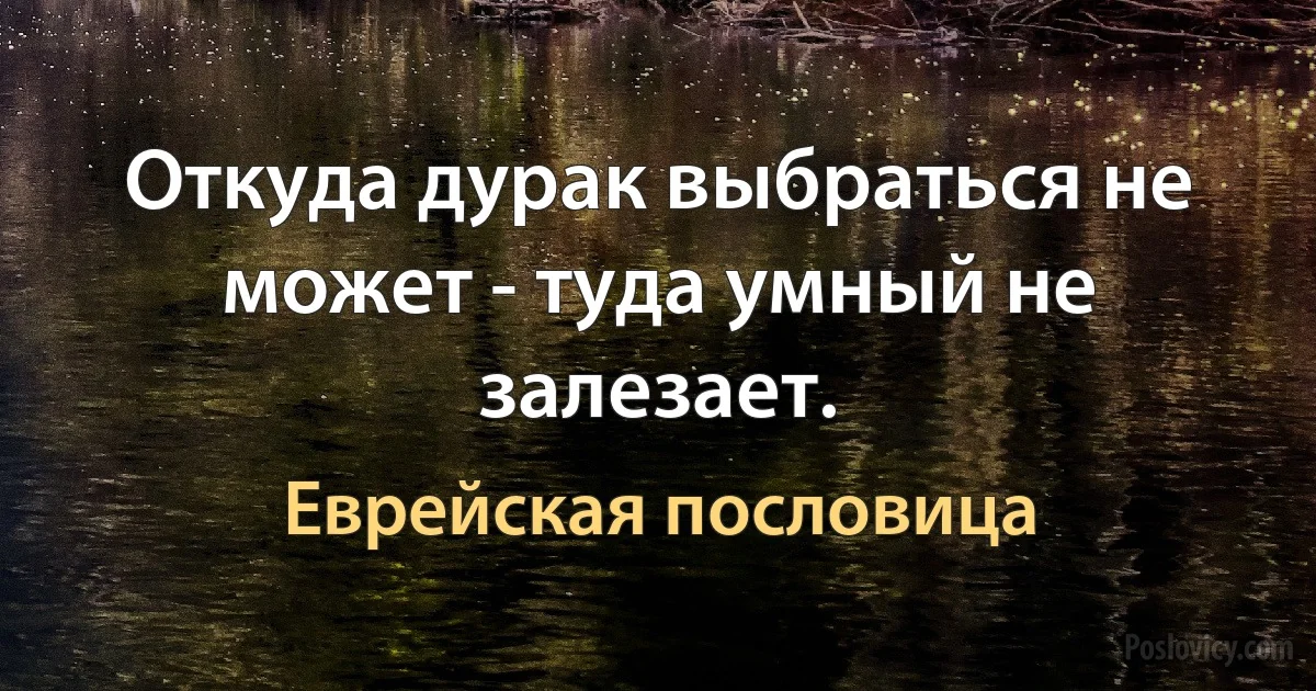 Откуда дурак выбраться не может - туда умный не залезает. (Еврейская пословица)