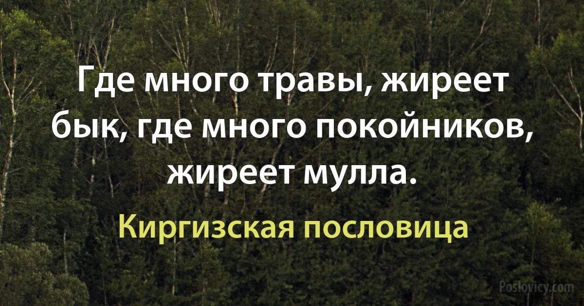 Где много травы, жиреет бык, где много покойников, жиреет мулла. (Киргизская пословица)