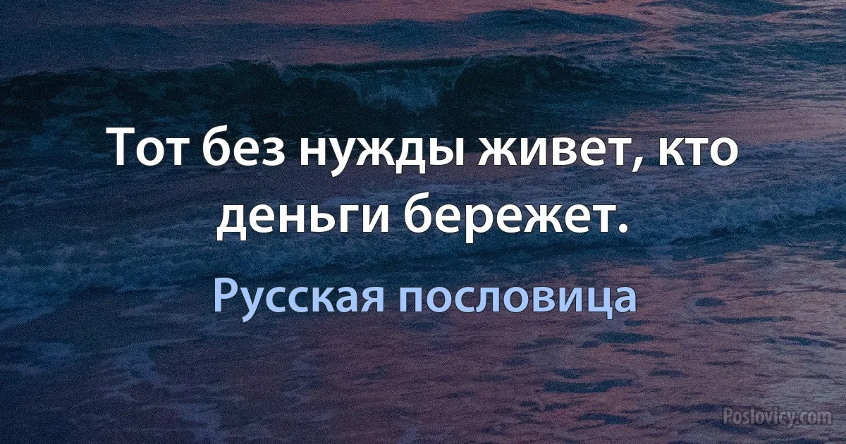 Тот без нужды живет, кто деньги бережет. (Русская пословица)