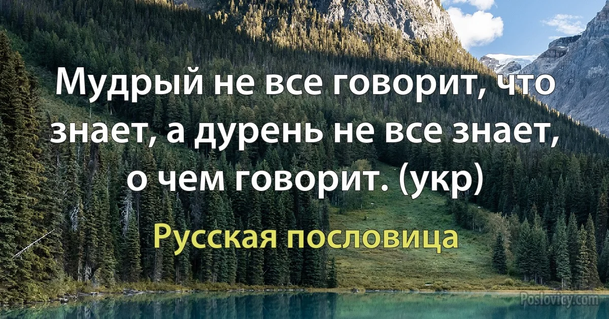 Мудрый не все говорит, что знает, а дурень не все знает, о чем говорит. (укр) (Русская пословица)