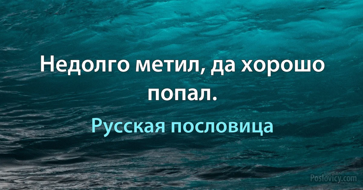 Недолго метил, да хорошо попал. (Русская пословица)