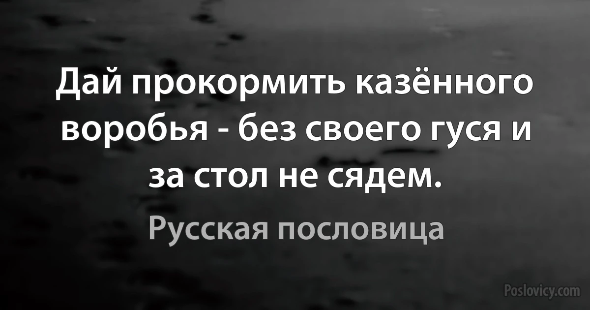 Дай прокормить казённого воробья - без своего гуся и за стол не сядем. (Русская пословица)