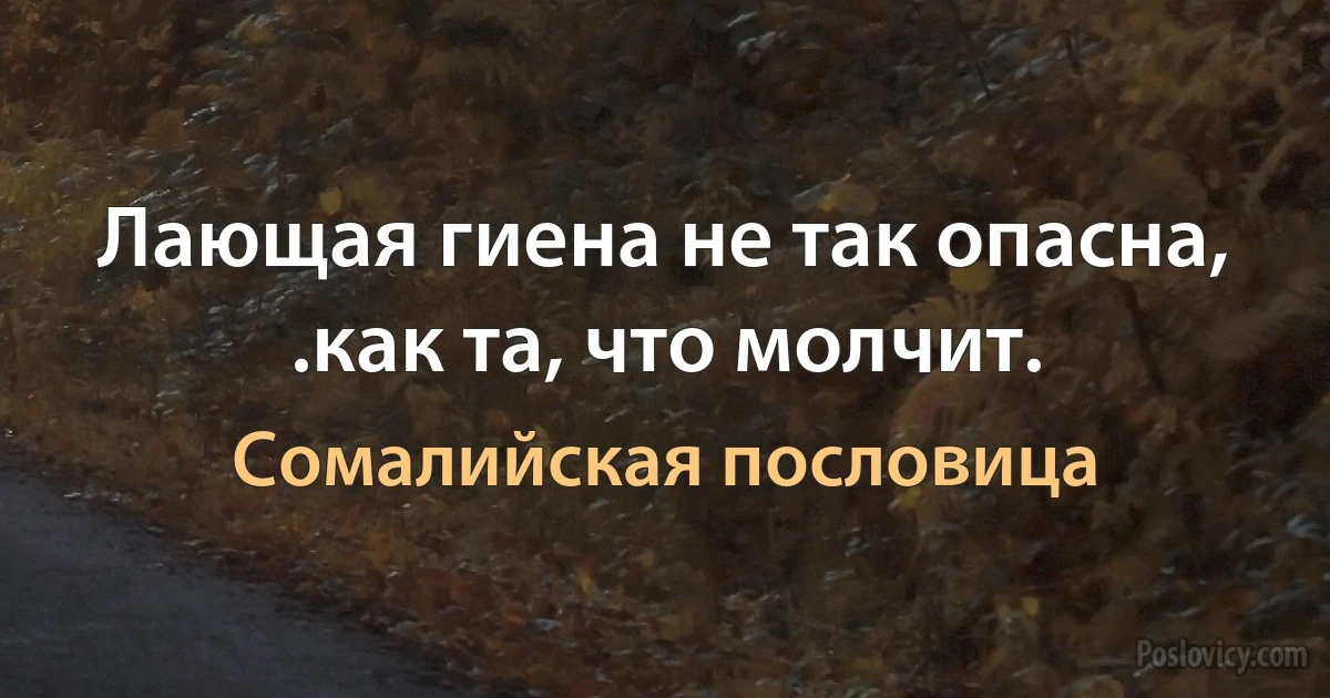 Лающая гиена не так опасна, .как та, что молчит. (Сомалийская пословица)