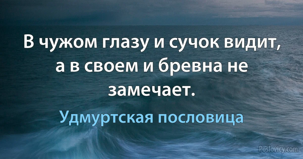 В чужом глазу и сучок видит, а в своем и бревна не замечает. (Удмуртская пословица)