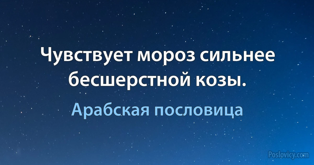 Чувствует мороз сильнее бесшерстной козы. (Арабская пословица)