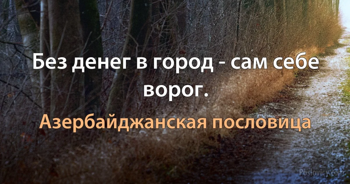 Без денег в город - сам себе ворог. (Азербайджанская пословица)