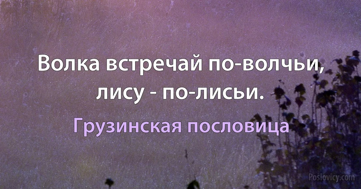 Волка встречай по-волчьи, лису - по-лисьи. (Грузинская пословица)