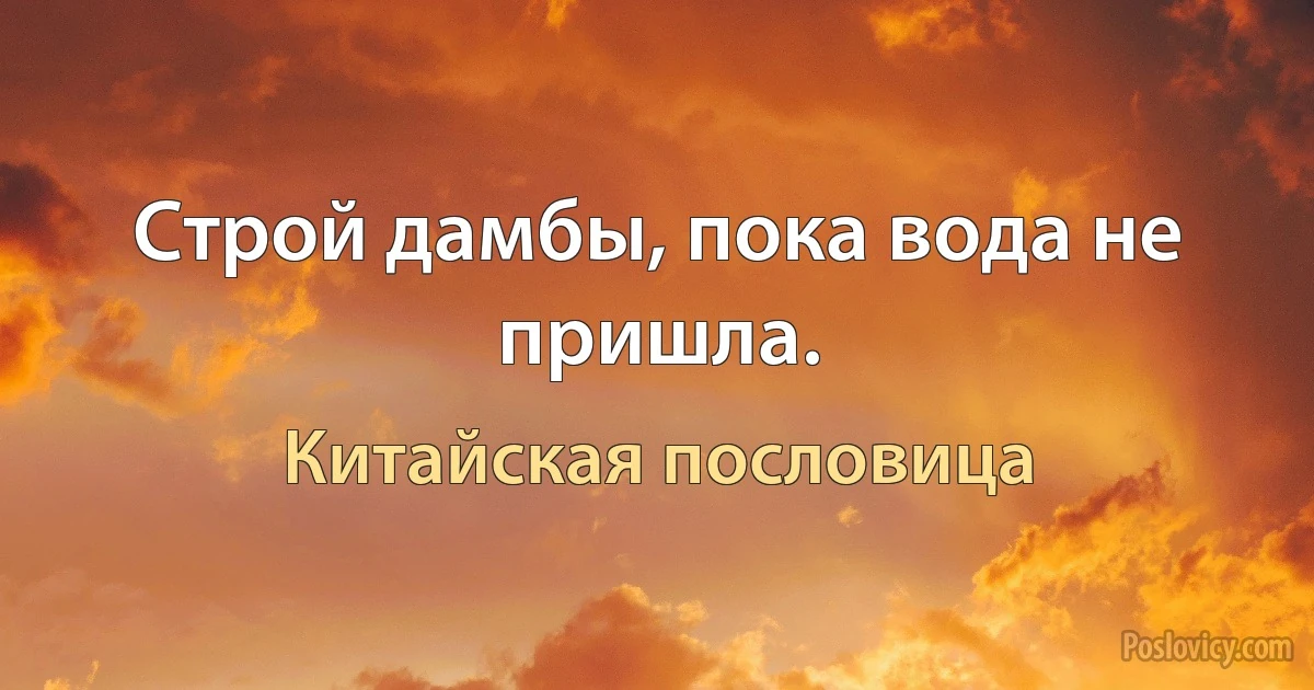 Строй дамбы, пока вода не пришла. (Китайская пословица)