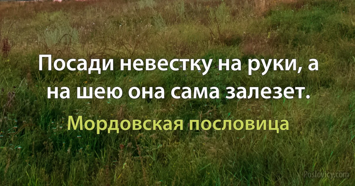 Посади невестку на руки, а на шею она сама залезет. (Мордовская пословица)