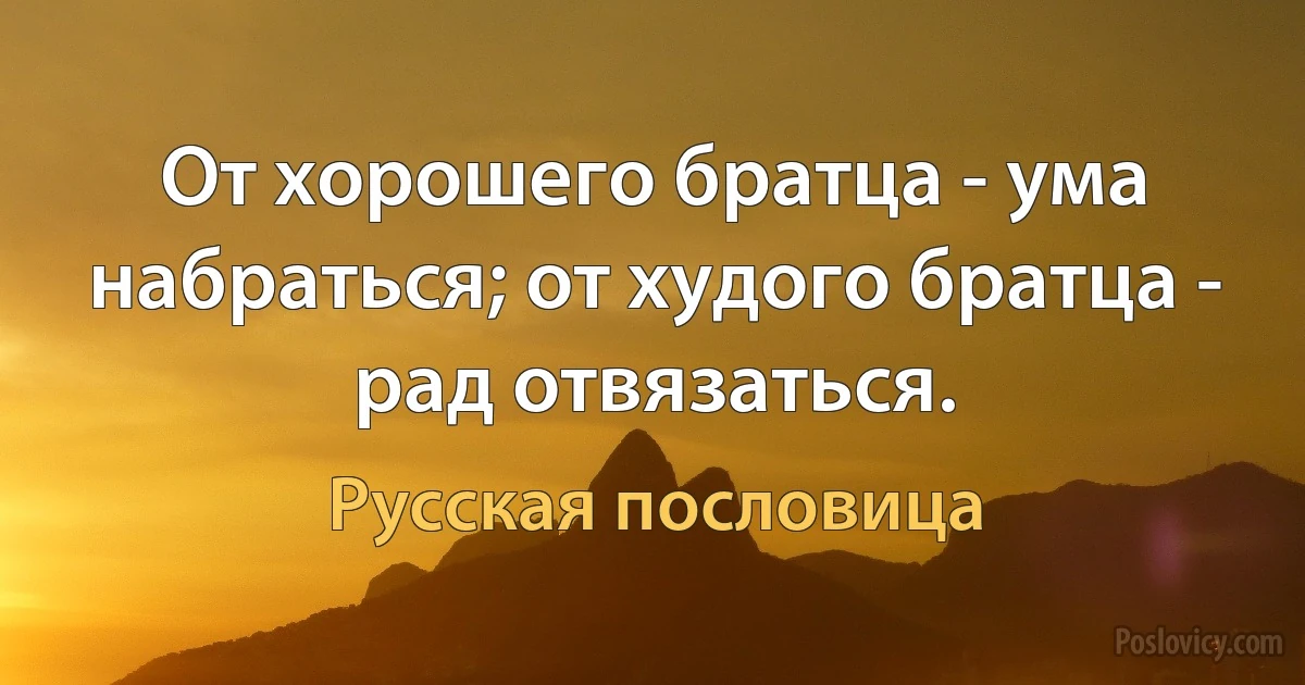 От хорошего братца - ума набраться; от худого братца - рад отвязаться. (Русская пословица)