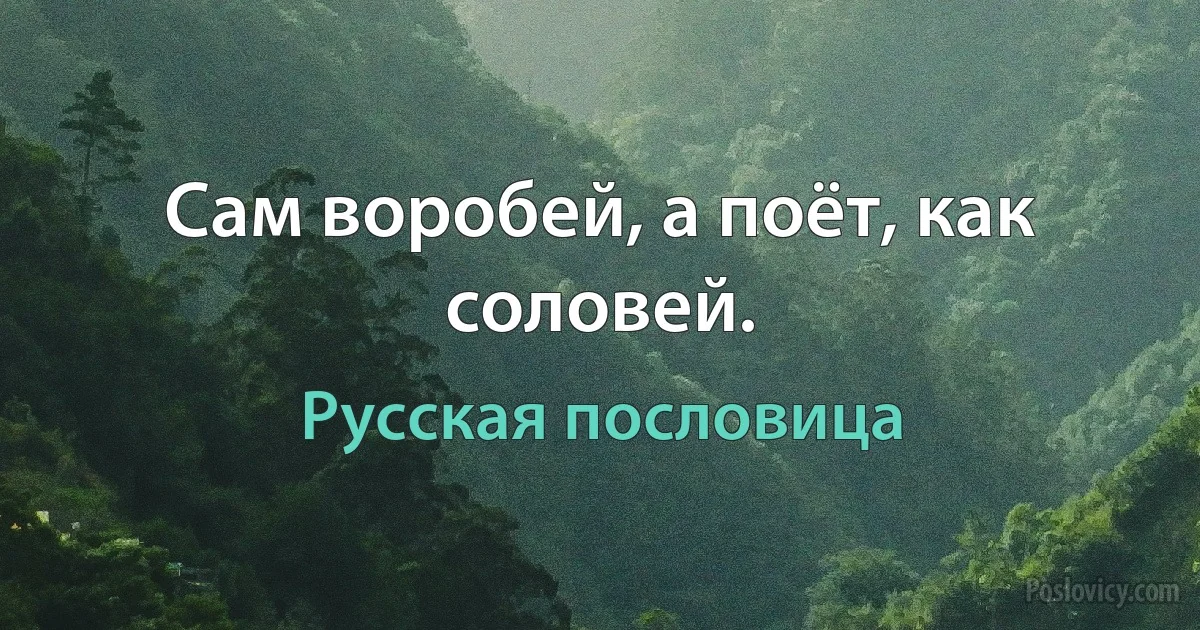 Сам воробей, а поёт, как соловей. (Русская пословица)