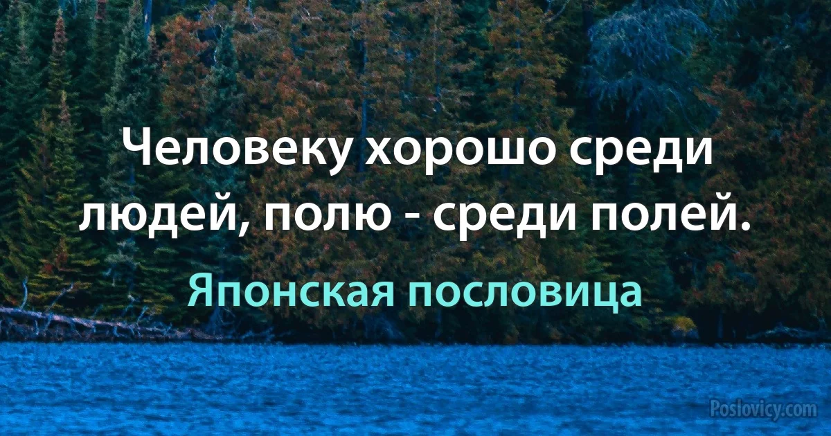 Человеку хорошо среди людей, полю - среди полей. (Японская пословица)