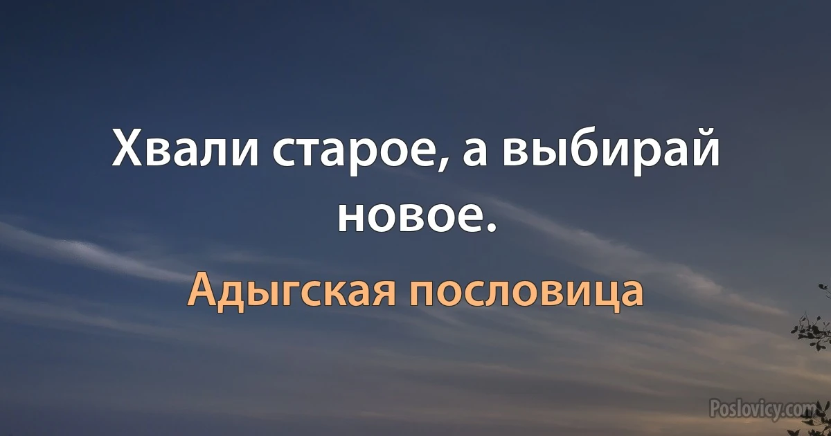 Хвали старое, а выбирай новое. (Адыгская пословица)