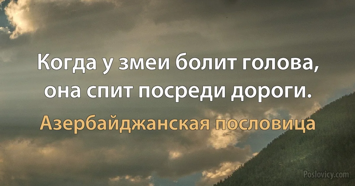 Когда у змеи болит голова, она спит посреди дороги. (Азербайджанская пословица)