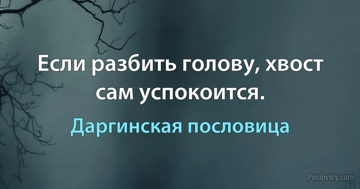 Если разбить голову, хвост сам успокоится. (Даргинская пословица)