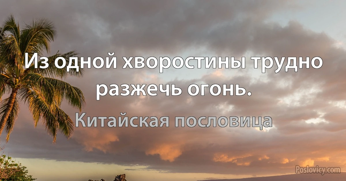 Из одной хворостины трудно разжечь огонь. (Китайская пословица)