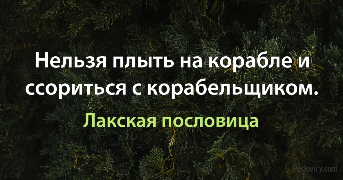 Нельзя плыть на корабле и ссориться с корабельщиком. (Лакская пословица)