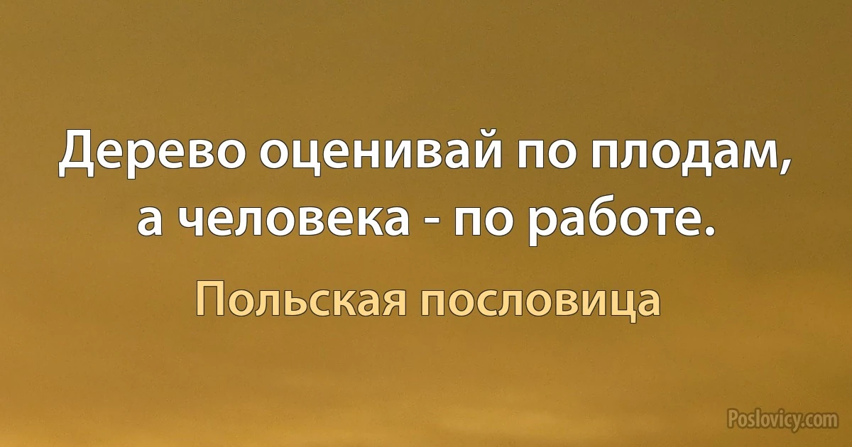 Дерево оценивай по плодам, а человека - по работе. (Польская пословица)