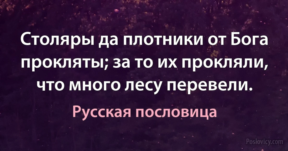 Столяры да плотники от Бога прокляты; за то их прокляли, что много лесу перевели. (Русская пословица)