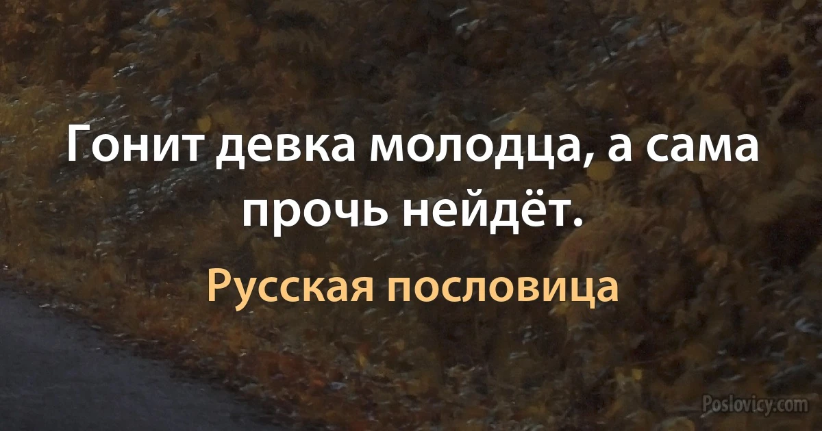 Гонит девка молодца, а сама прочь нейдёт. (Русская пословица)