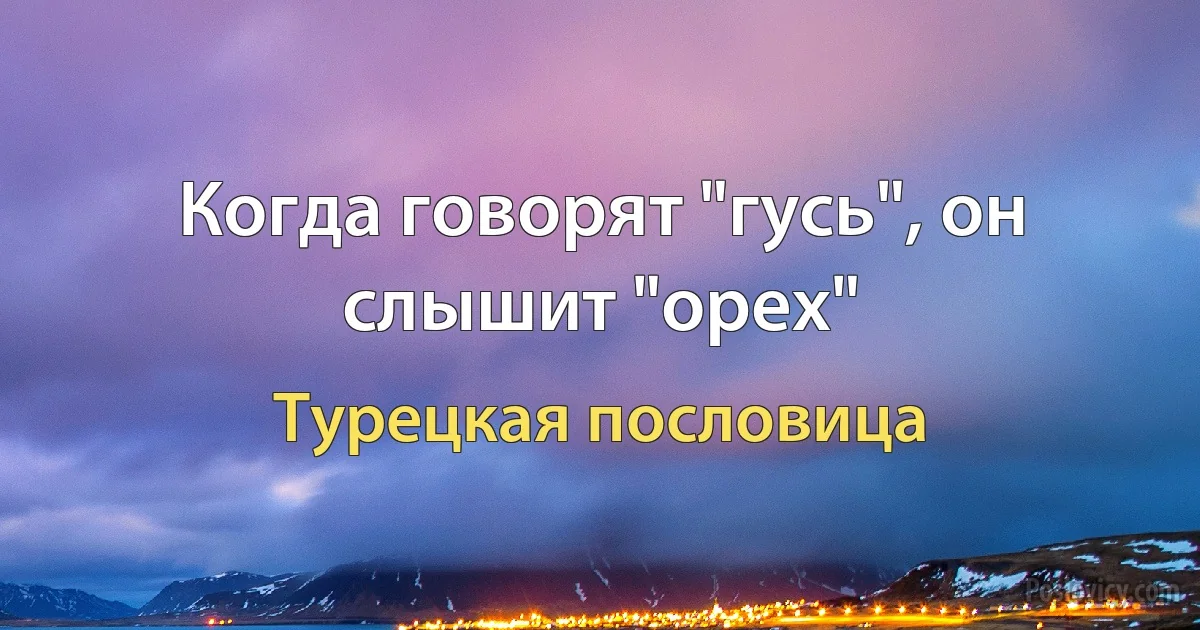 Когда говорят "гусь", он слышит "орех" (Турецкая пословица)