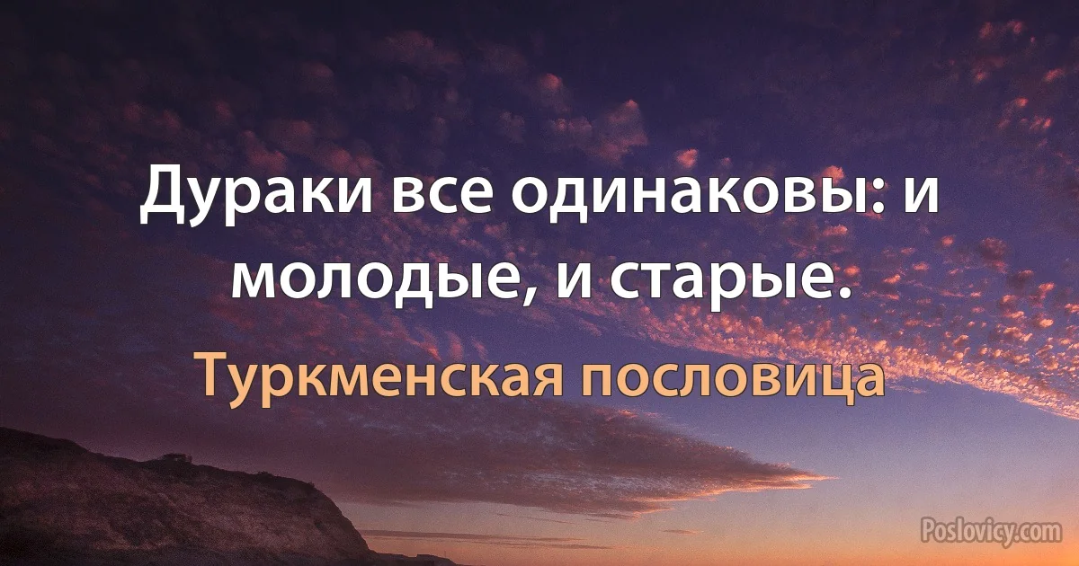 Дураки все одинаковы: и молодые, и старые. (Туркменская пословица)