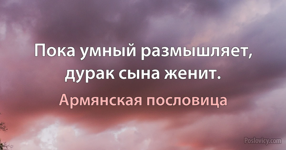 Пока умный размышляет, дурак сына женит. (Армянская пословица)