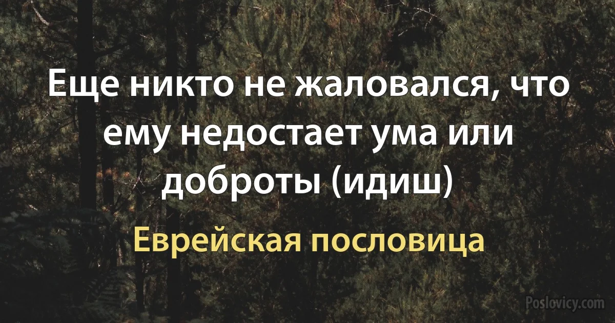 Еще никто не жаловался, что ему недостает ума или доброты (идиш) (Еврейская пословица)