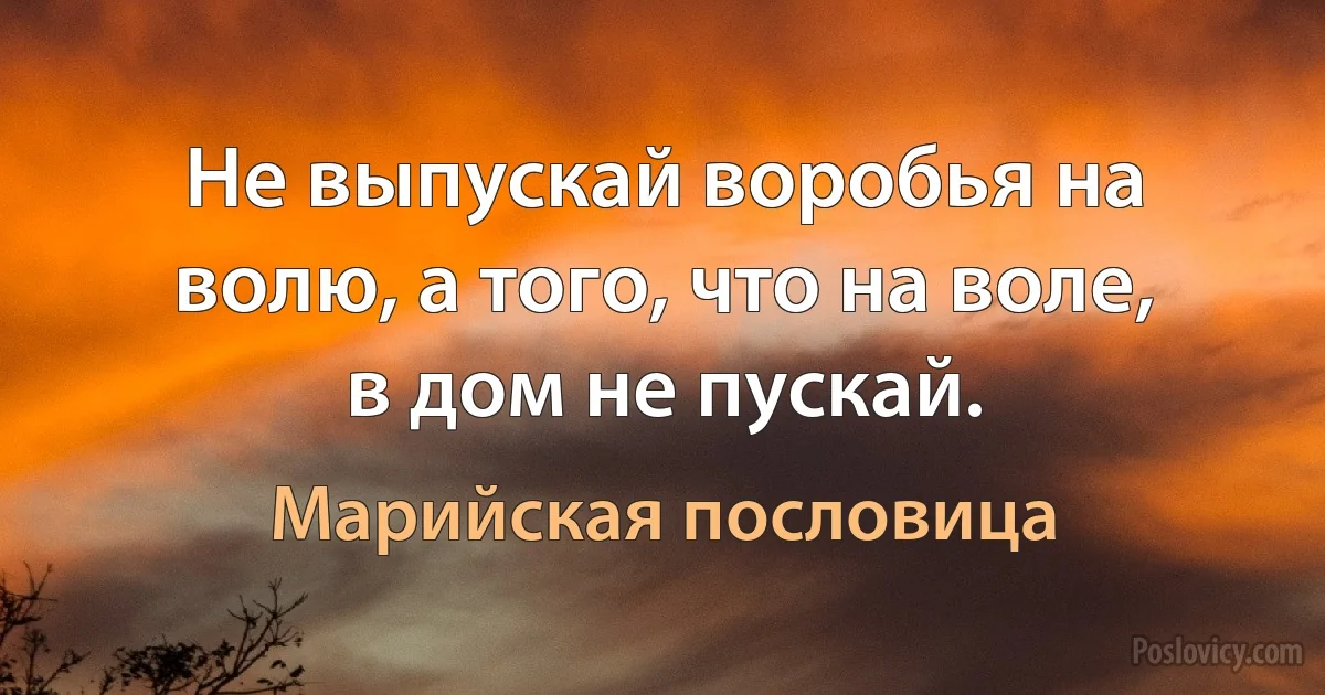 Не выпускай воробья на волю, а того, что на воле, в дом не пускай. (Марийская пословица)