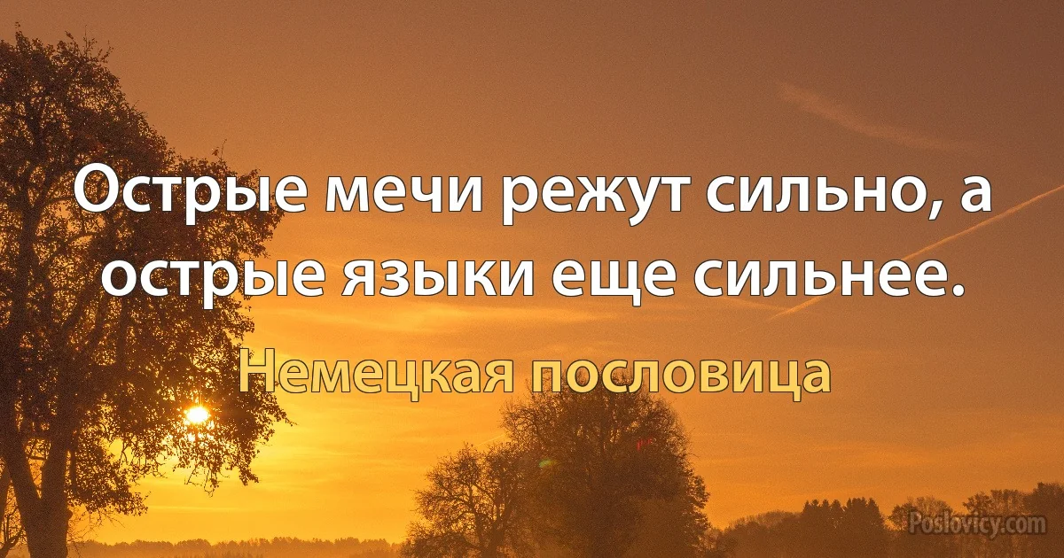 Острые мечи режут сильно, а острые языки еще сильнее. (Немецкая пословица)